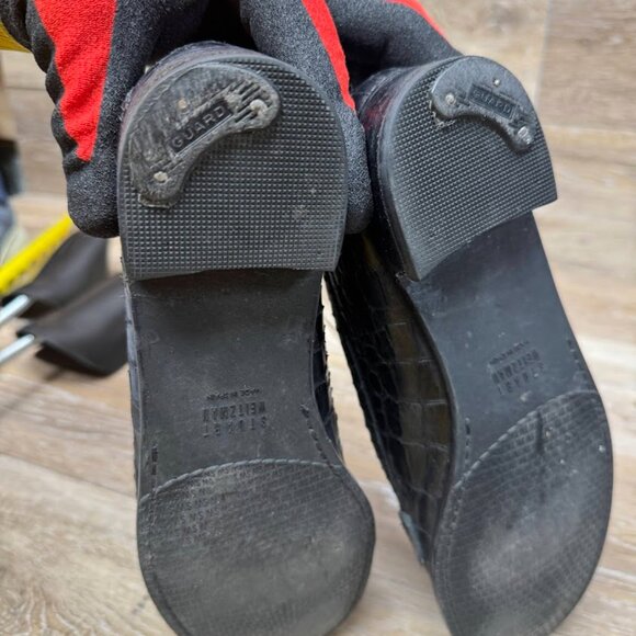 Stuart Weitzman Women’s Croc Embossed Black Patent Leather Loafers Size 8.5 - Picture 3 of 6